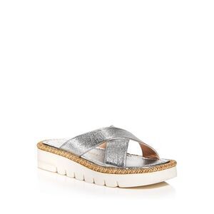 STUART WEITZMAN Womens Gray 1/2" Platform Roza Wedge Leather Slide Sandals 9.5 B